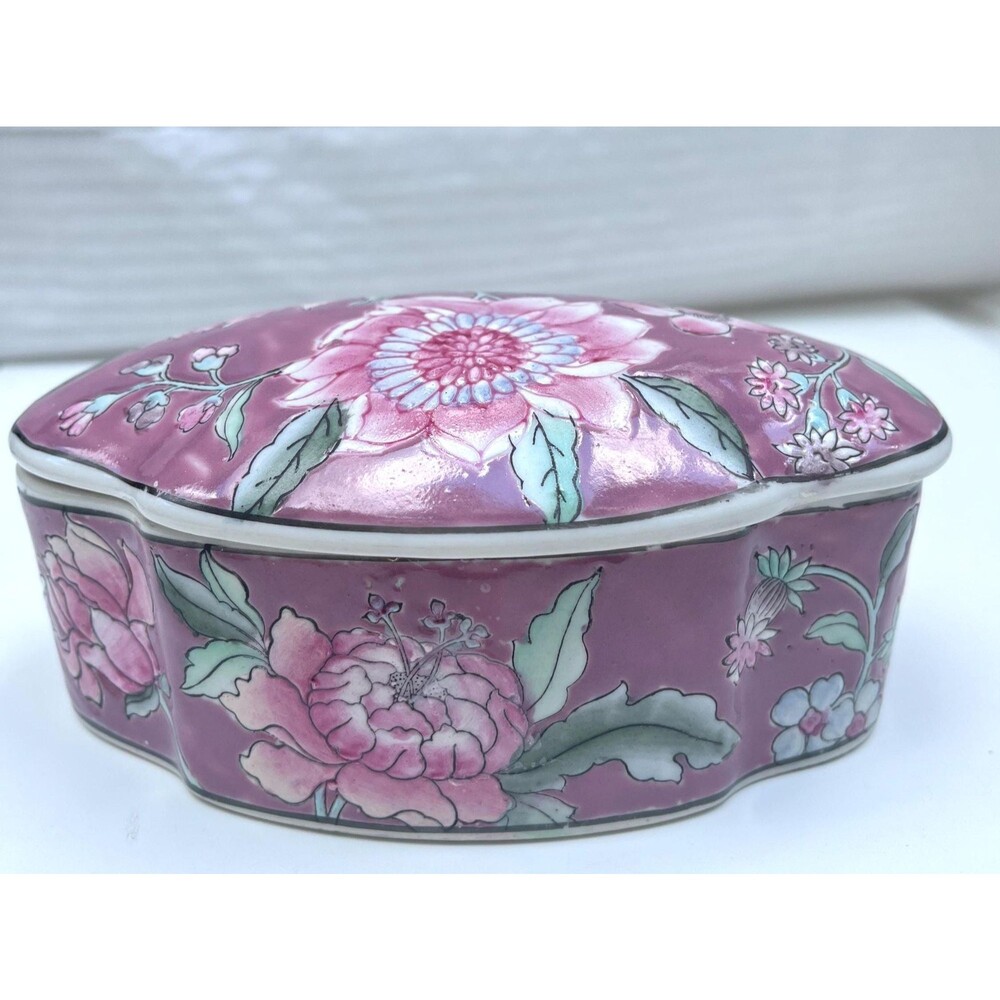 Vintage Chinese Cloisonne Enamel Pink Florals Trinket Box JCPenney Exclusive